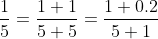 \frac{1}{5}=\frac{1+1}{5+5}=\frac{1+0.2}{5+1}