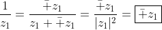 \frac{1}{z_1}=\frac{\bar z_1}{z_1 \bar z_1}=\frac{\bar z_1}{|z_1|^2}=\boxed{\bar z_1}