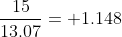 \frac{15}{13.07}= 1.148