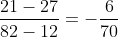 \frac{21-27}{82-12}=-\frac{6}{70}