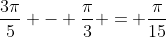 \frac{3\pi}{5} - \frac{\pi}{3} = \frac{\pi}{15}