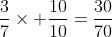 \frac{3}{7}\times \frac{10}{10}=\frac{30}{70}