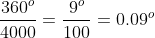 \frac{360^o}{4000}=\frac{9^o}{100}=0.09^o