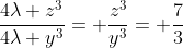 \frac{4\lambda z^3}{4\lambda y^3}= \frac{z^3}{y^3}= \frac{7}{3}