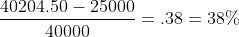 \frac{40204.50-25000}{40000}=.38=38\%