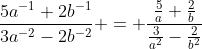 \frac{5a^{-1}+2b^{-1}}{3a^{-2}-2b^{-2}} = \frac{\frac{5}{a}+\frac{2}{b}}{\frac{3}{a^2}-\frac{2}{b^2}}