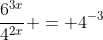 \frac{6^{3x}}{4^{2x}} = 4^{-3}