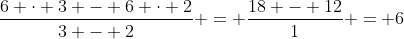 \frac{6 \cdot 3 - 6 \cdot 2}{3 - 2} = \frac{18 - 12}{1} = 6