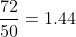 \frac{72}{50}=1.44