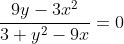 \frac{9y-3x^2}{3 y^2-9x}=0