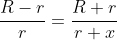 \frac{R-r}{r}=\frac{R+r}{r+x}