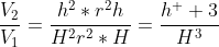 \frac{V_2}{V_1}=\frac{h^2*r^2h}{H^2r^2*H}=\frac{h^  3}{H^3}