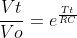 \frac{Vt}{Vo}=e^\frac{Tt}{RC}
