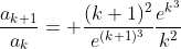 \frac{a_{k+1}}{a_k}= \frac{(k+1)^2}{e^{(k+1)^3}}\frac{e^{k^3}}{k^2}