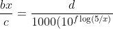 \frac{bx}{c}=\frac{d}{1000(10^{f\log(5/x)}}