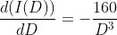 \frac{d(I(D))}{dD}=-\frac{160}{D^3}