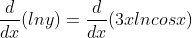 \frac{d}{dx}(lny)=\frac{d}{dx}(3xlncosx)