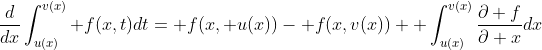\frac{d}{dx}\int_{u(x)}^{v(x)} f(x,t)dt= f(x, u(x))- f(x,v(x))+ \int_{u(x)}^{v(x)}\frac{\partial f}{\partial x}dx
