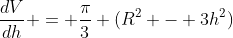 \frac{dV}{dh} = \frac{\pi}{3} (R^2 - 3h^2)