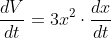 \frac{dV}{dt}=3x^{2}\cdot\frac{dx}{dt}