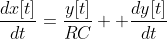 \frac{dx[t]}{dt}=\frac{y[t]}{RC}+ \frac{dy[t]}{dt}