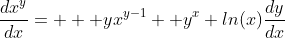 \frac{dx^y}{dx}=   yx^{y-1}+ y^x ln(x)\frac{dy}{dx}