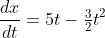 \frac{dx}{dt}=5t-\tfrac32t^2