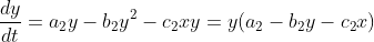 \frac{dy}{dt}=a_2y-b_2y^2-c_2xy=y(a_2-b_2y-c_2x)