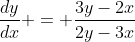 \frac{dy}{dx} = \frac{3y-2x}{2y-3x}