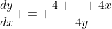 \frac{dy}{dx} = \frac{4 - 4x}{4y}