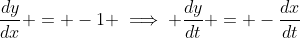 \frac{dy}{dx} = -1 \implies \frac{dy}{dt} = -\frac{dx}{dt}