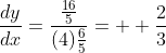 \frac{dy}{dx}=\frac{\frac{16}{5}}{(4)\frac{6}{5}}=  \frac{2}{3}