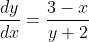 \frac{dy}{dx}=\frac{3-x}{y+2}