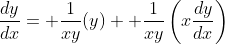 \frac{dy}{dx}= \frac{1}{xy}(y)+ \frac{1}{xy}\left(x\frac{dy}{dx}\right)