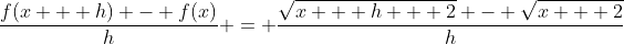 \frac{f(x + h) - f(x)}{h} = \frac{\sqrt{x + h + 2} - \sqrt{x + 2}}{h}
