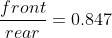 \frac{front}{rear}=0.847