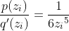 \frac{p(z_i)}{q'(z_i)}=\frac{1}{6{z_i}^5}