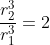 \frac{r_2^3}{r_1^3}=2~\implies~r_2 = \sqrt[3]{2} \cdot r_1