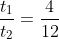 \frac{t_1}{t_2}=\frac{4}{12}