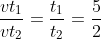 \frac{vt_1}{vt_2}=\frac{t_1}{t_2}=\frac{5}{2}