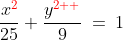 \frac{x^{\color{red}2}}{25}+\frac{y^{{\color{red}2  }}}{9}\:=\:1