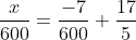 \frac{x}{600}=\frac{-7}{600}+\frac{17}{5}