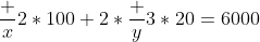 \frac {x}{2}*100+2*\frac {y}{3}*20=6000