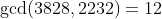 \gcd(3828,2232)=12