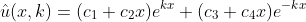 \hat{u}(x,k)=(c_1+c_2x)e^{kx}+(c_3+c_4x)e^{-kx}