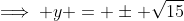\implies y = \pm \sqrt{15}