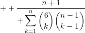 \inline \displaystyle \frac{n+1}{\displaystyle \sum_{k=1}^{n}\binom{6}{k}\binom{n-1}{k-1}}