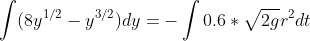 \int(8y^{1/2}-y^{3/2})dy=-\int{0.6*\sqrt{2g}r^2}dt