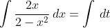 \int\frac{2x}{2-x^2}\,dx=\int\,dt
