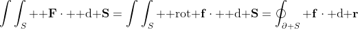 \int\int_S {\bf F}\cdot {\rm d}{\bf S}=\int\int_S {\rm rot}{\bf f}\cdot {\rm d}{\bf S}=\oint_{\partial S}{\bf f}\cdot{\rm d}{\bf r}